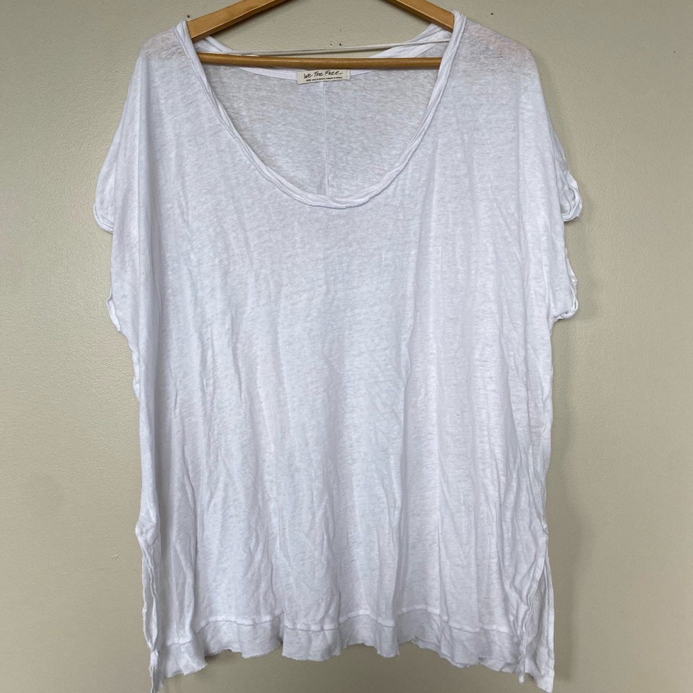White Short Sleeve Oversized Free People Top. Size L